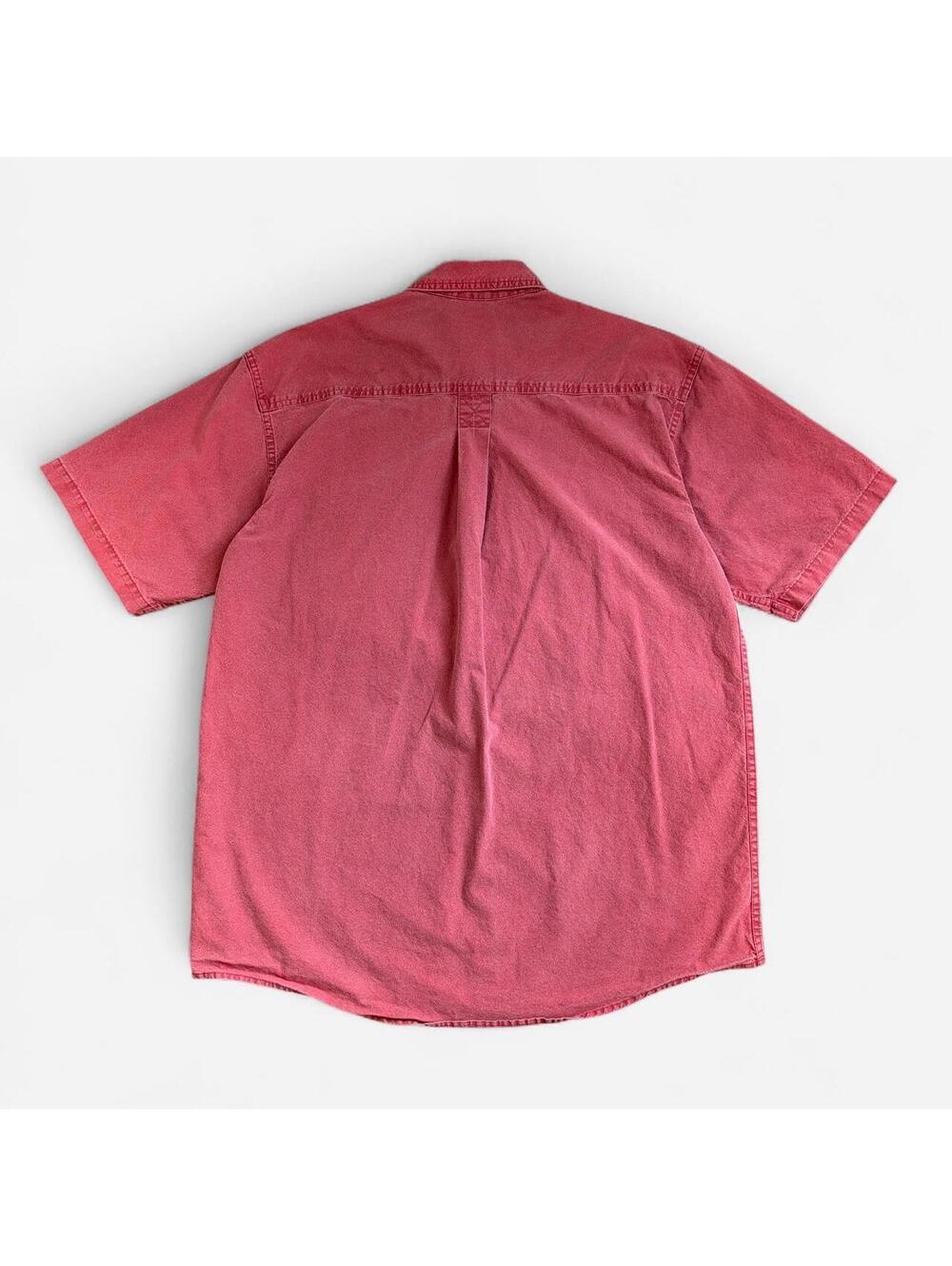90s Faded Brick Red Heavyweight Cotton Short Sleeve Button Down Shirt fits L - Picture 3 of 7